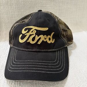 FORD Gold Logo Hat Black Camo Mesh Cap Baseball
